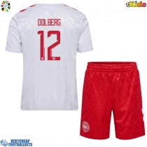 Denmark Kasper Dolberg #12 Replica Away Minikit Euro 2024 Short Sleeve (+ pants)